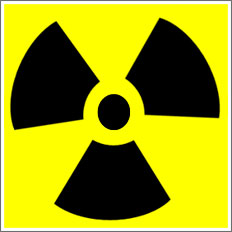 Radiation black symbol on yellow background.